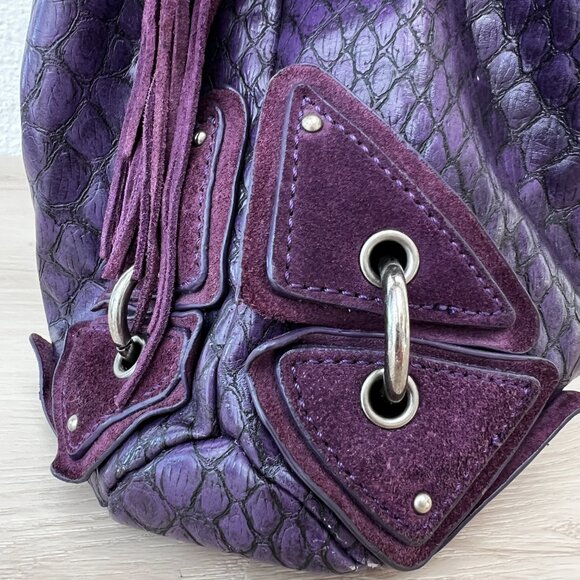 Jessica Simpson (2011) Croc Embossed Satchel Purple Faux Leather Shoulder Bag - Picture 4 of 16